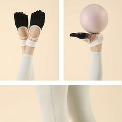 Women's Non Slip Five Toe Yoga Socks Striped Grip Socks