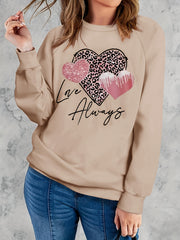 Love Always Heart Print Sweatshirt Crew Neck Long Sleeve