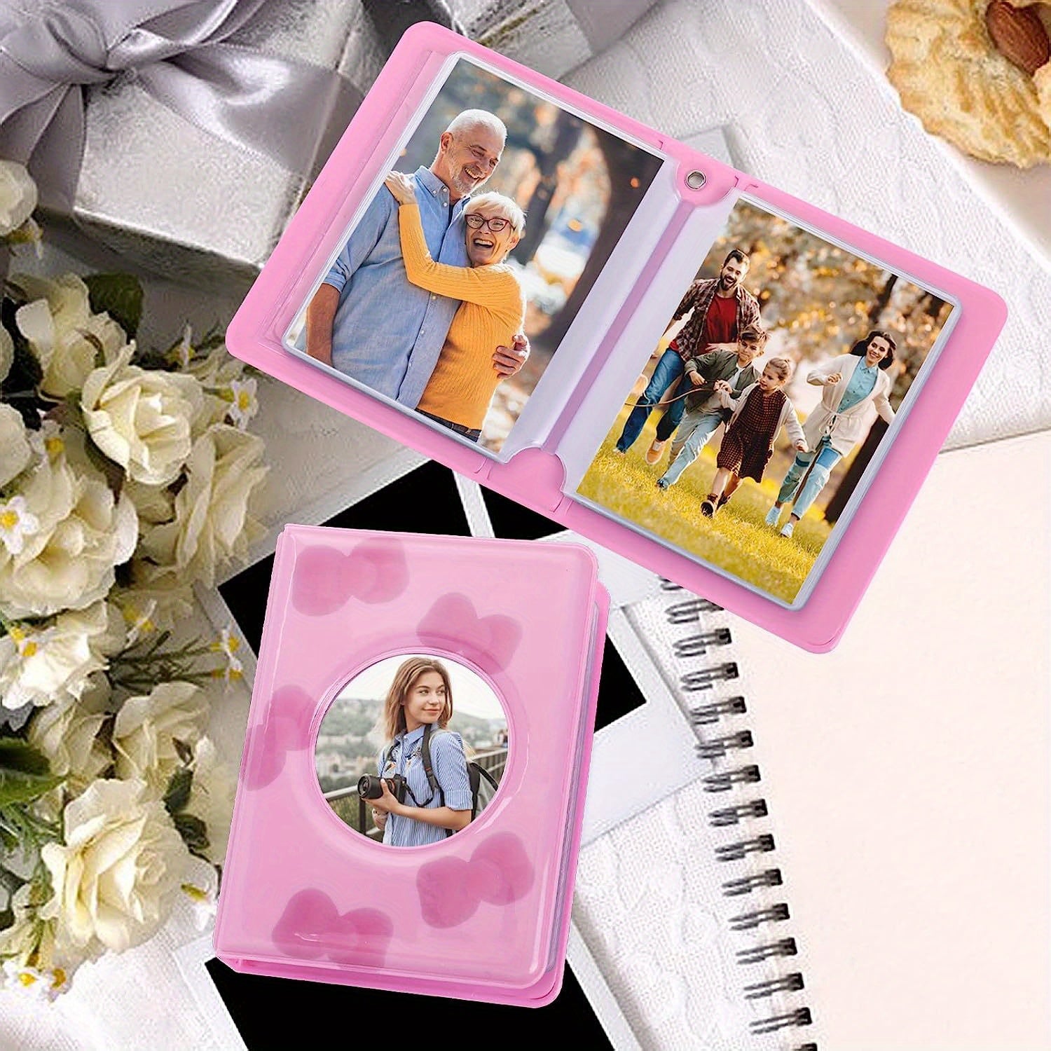 3 Inch Mini Kpop Photo Holder Book Pink Bow Photo Card Album