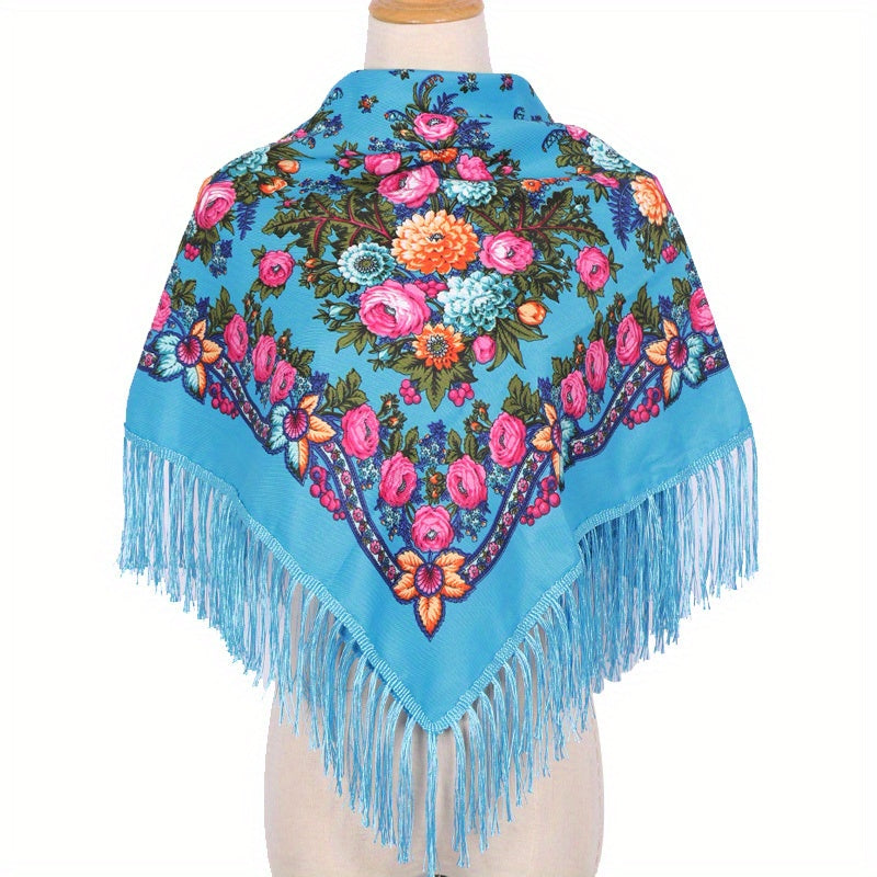 Flower Printed Square Scarf Warm Shawl Muslin Hijab