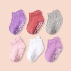 6 Pairs Baby Non Slip Floor Socks Solid Cotton Ankle Socks for Toddlers
