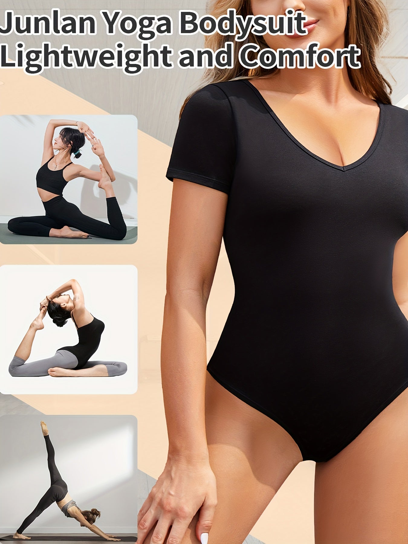 Women's Solid V Neck Short Sleeve Yoga Sports Bodysuit