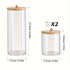 Acrylic Cotton Swab Holder Bamboo Lid Bathroom Makeup Organizers Storage Box