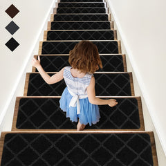 15pcs Stair Treads Carpet Non Slip Wood Stair Treads Rugs 20 X 76 Diamond