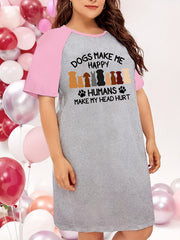 Dogs & Slogan Print Nightdress Tee Sleep Dress