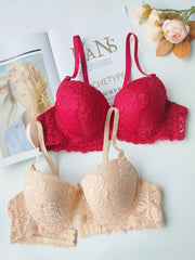 2pcs Lace Push Up Bra Comfy & Breathable Women's Lingerie