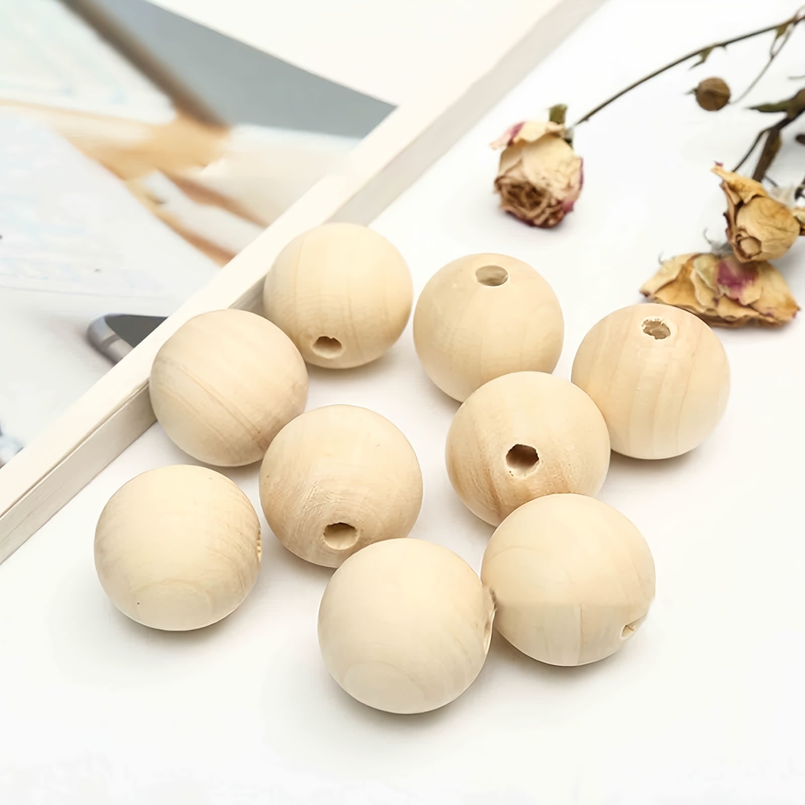 50pcs 16mm Wood Beads Natural Unfinished Round Wooden Loose Beads for Crafts DIY