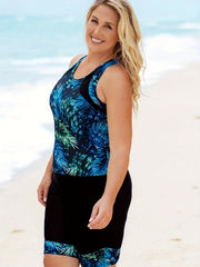 Tropical Print Tankini Set Women's Plus Swimsuit Two Piece Set