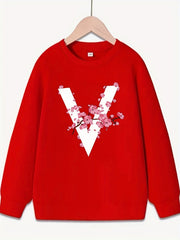 Blossoms & "V" Alphabet Pattern Sweatshirt For Girls