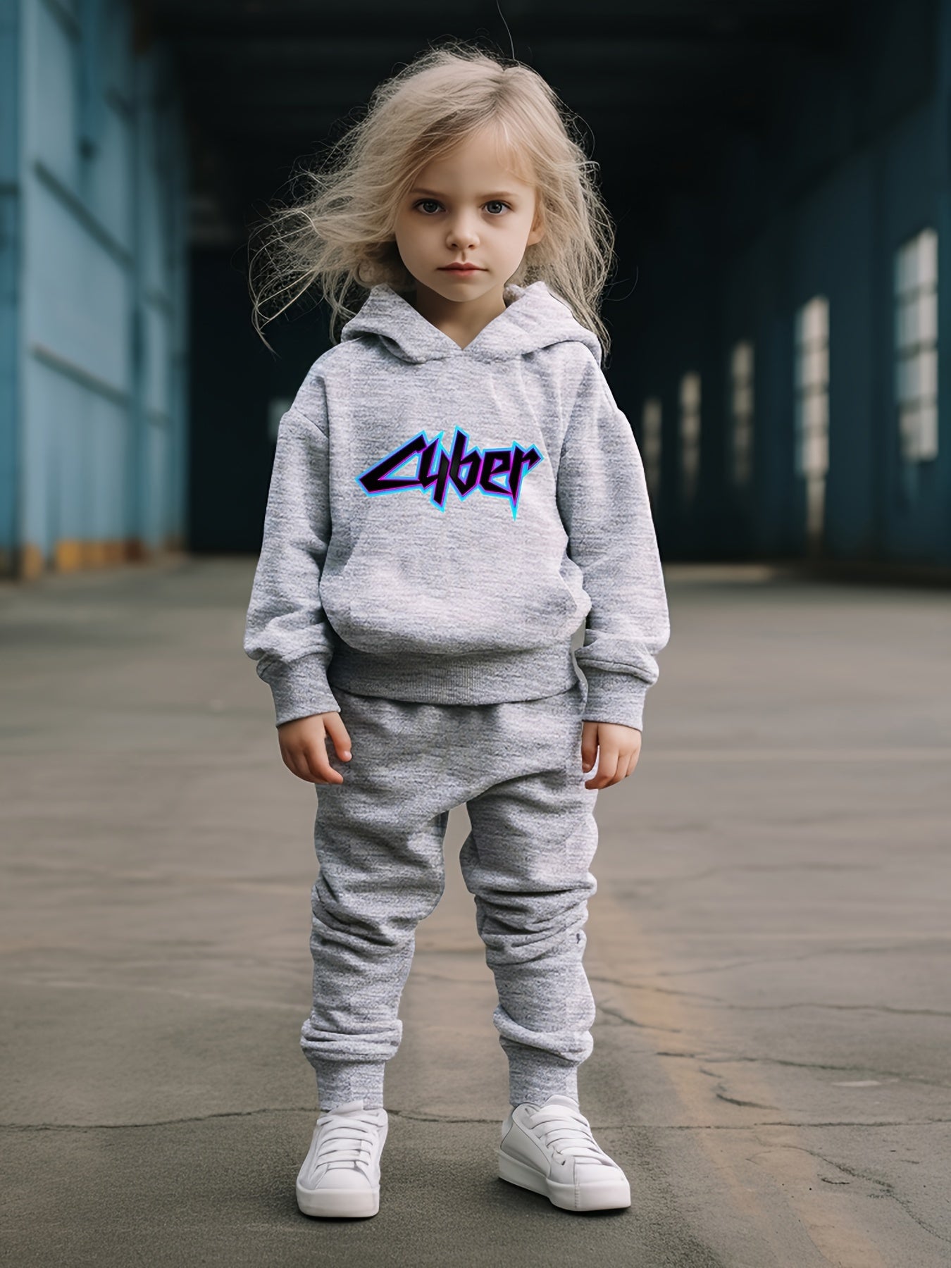 OERYUI Cyber Letter Print Hooded Pullover Pants Set for Sports