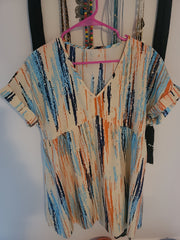 Striped Print Dress Casual V Neck Short Sleeve Dress