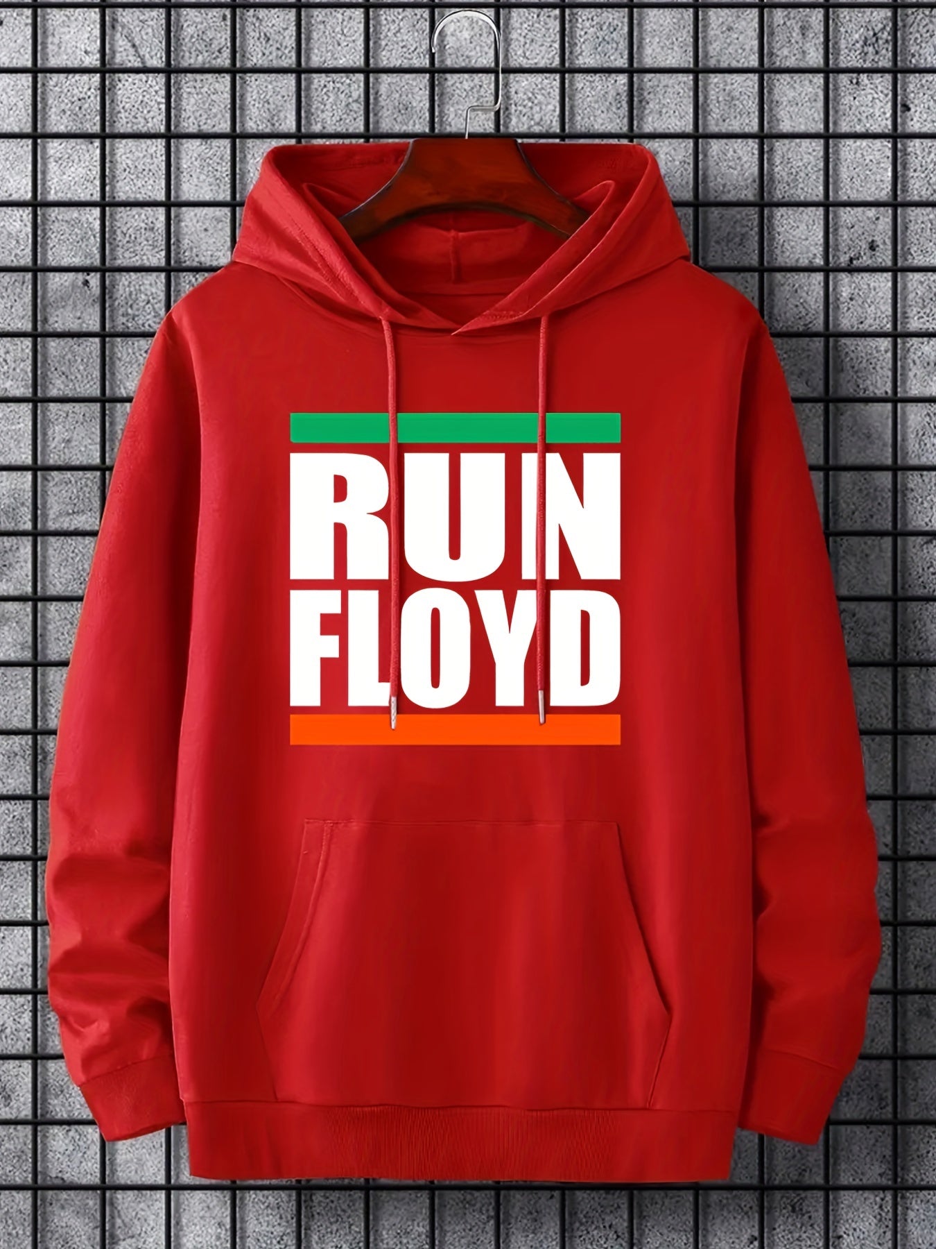 Men's Letter Print Hooded Sweatshirt Drawstrings