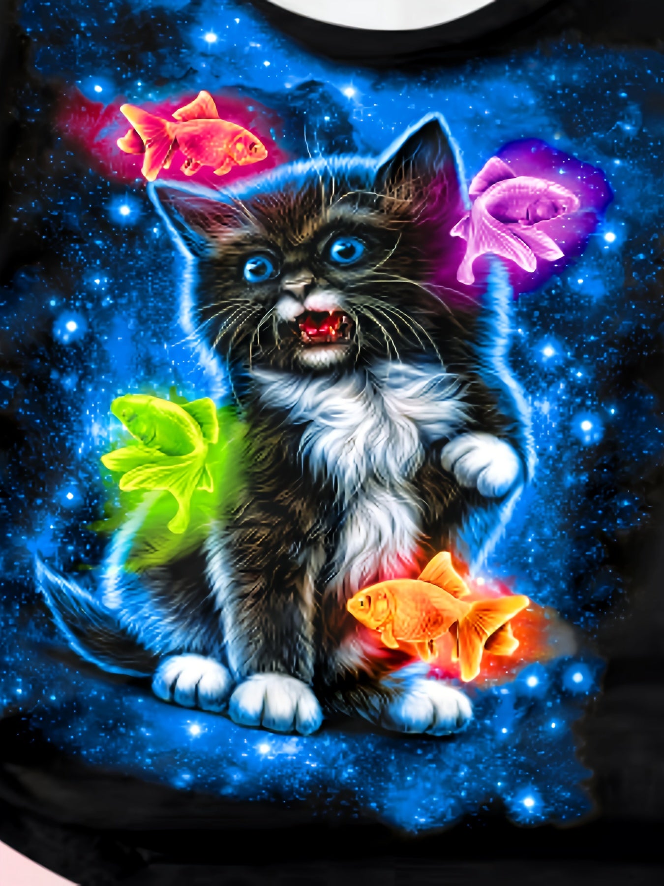 3D Kitty Print Short Sleeve T shirt Girls Comfy Pullover