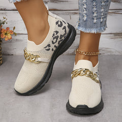 Women's Mesh Leopard Pattern Running Shoes Lightweight Soft Non slip Sneakers