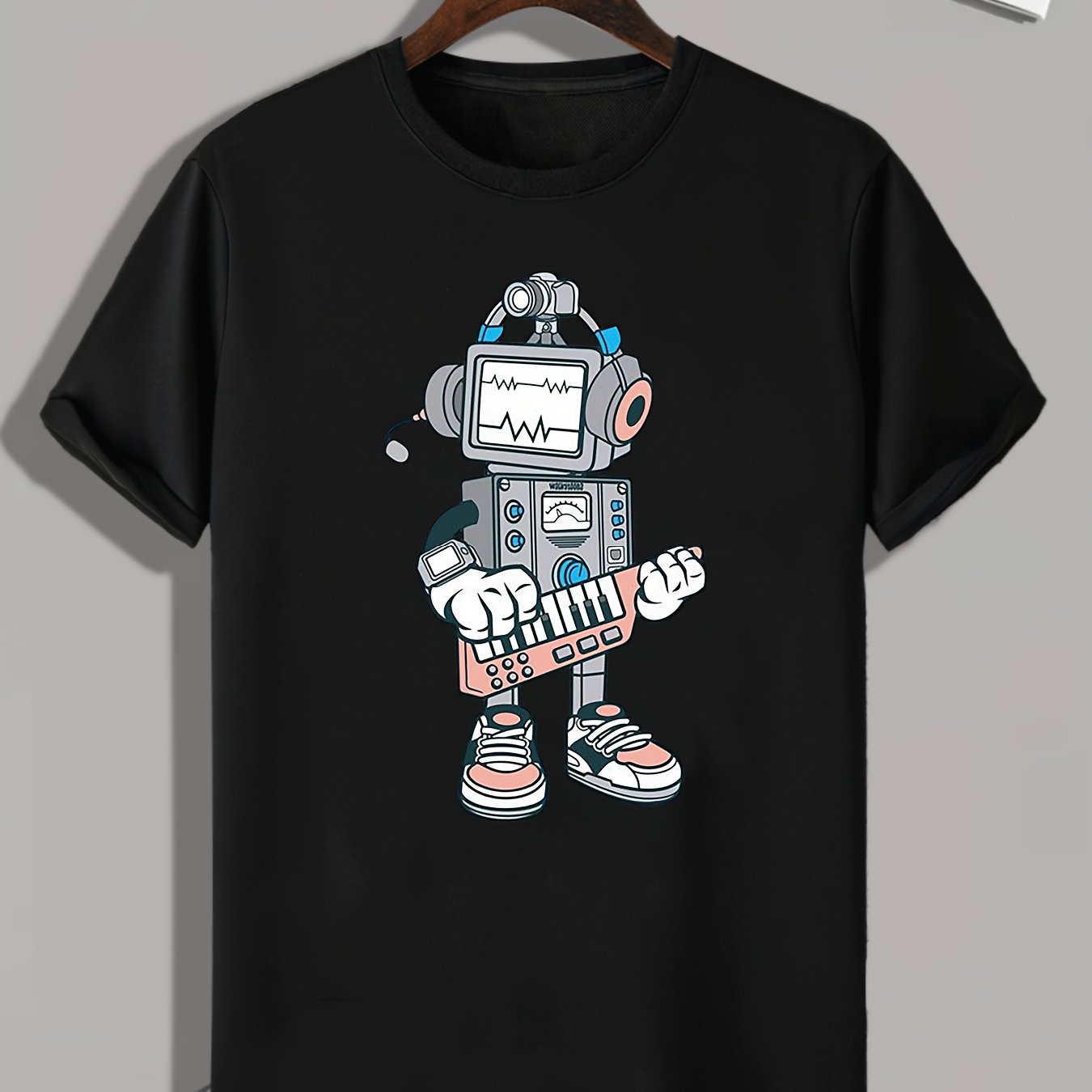 Robot Print Men's Graphic T-shirt Comfy Tees For Summer