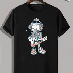 Robot Print Men's Graphic T-shirt Comfy Tees For Summer