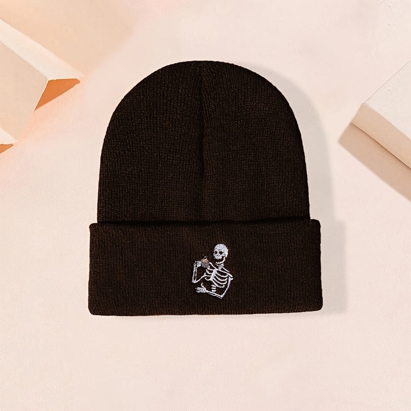 Women Embroidery Skull Knit Hat Woolen Hat Man Unisex Hip hop Cap