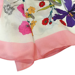 Silk Flower Print Scarf Pink Shawl Windproof Head Wrap