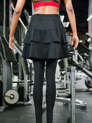 Casual Solid Leggings with Ruffle Skirt Sporty Skinny Leggings