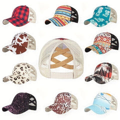 Print Mesh Ponytail Trucker Hat Hip Hop Baseball Cap Lightweight Dad Hat