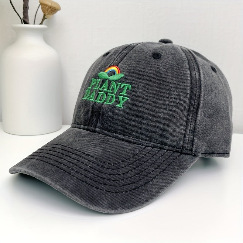 Rainbow Embroidery Unisex Baseball Cap Washed Distressed Dad Hat Adjustable Golf