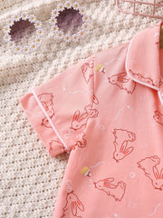 Toddler Girls Easter Rabbit Pajama Set V Neck Button Top & Shorts Sleepwear