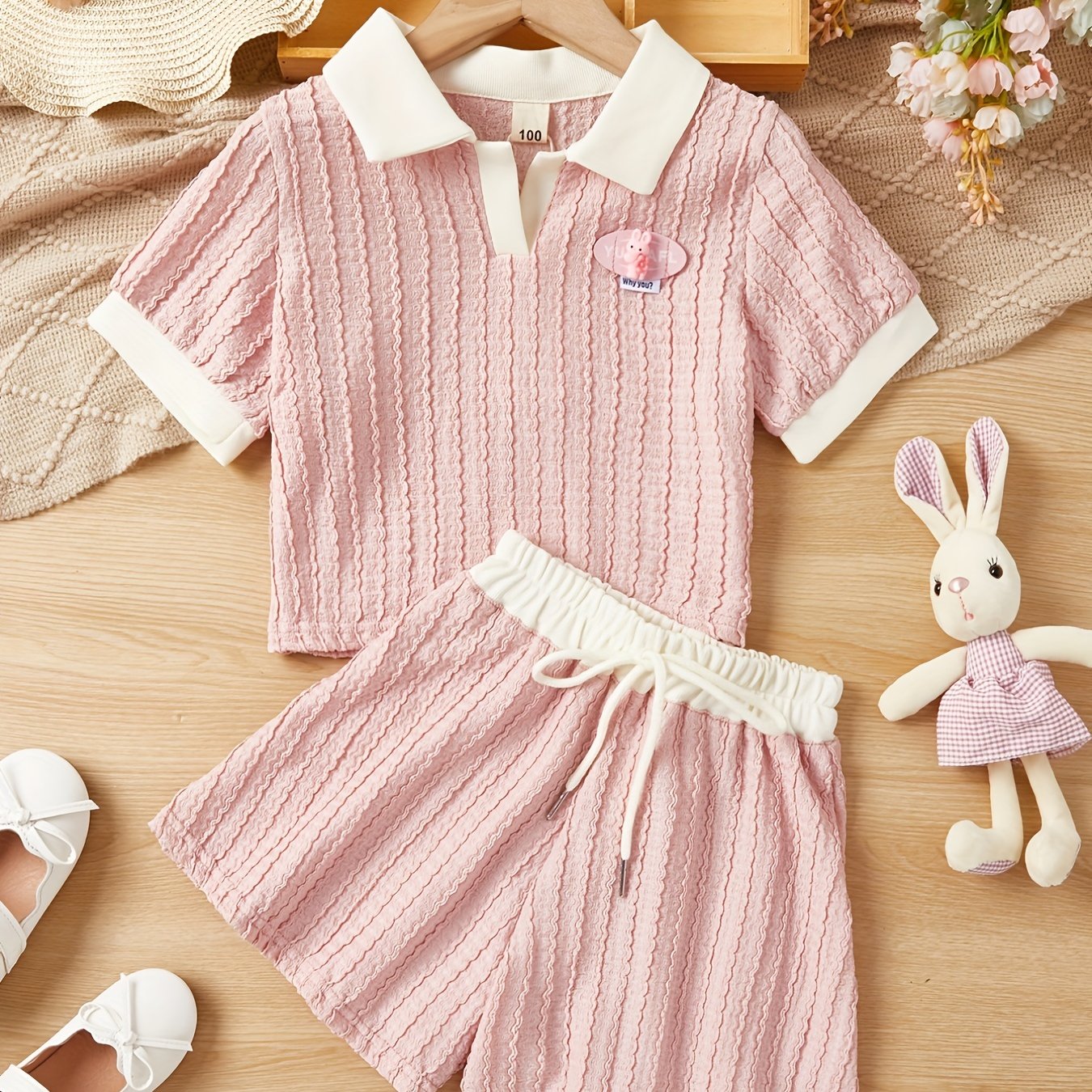 2pcs Girls Casual POLO Short Sleeve Tees Top & Shorts Summer Kids Clothes