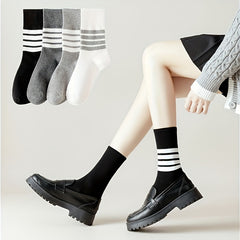 4 Pairs Striped Crew Socks Women's Stockings