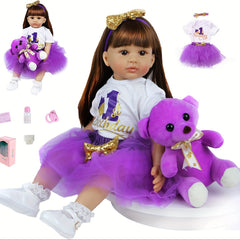 22" Realistic Silicone Vinyl Reborn Girl Doll in Purple Chiffon Dress