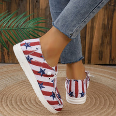 Women's Star & Striped Canvas Shoes Low Top Loafers Lightweight Walking Shoes