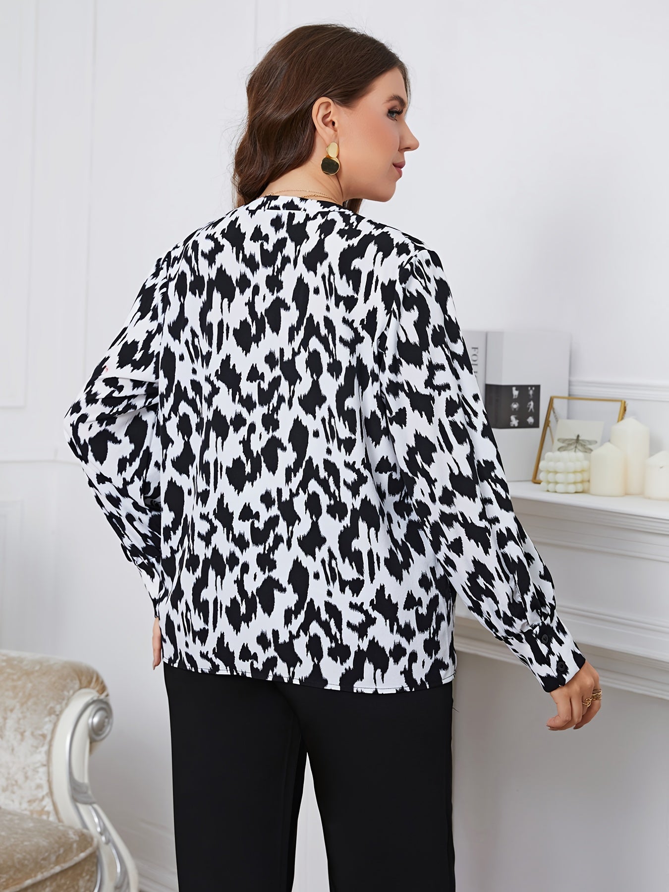 Leopard Print V Neck Blouse Plus Size