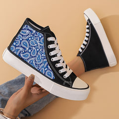 Paisley Pattern Canvas High Top Sneakers Lace Up Skate Shoes