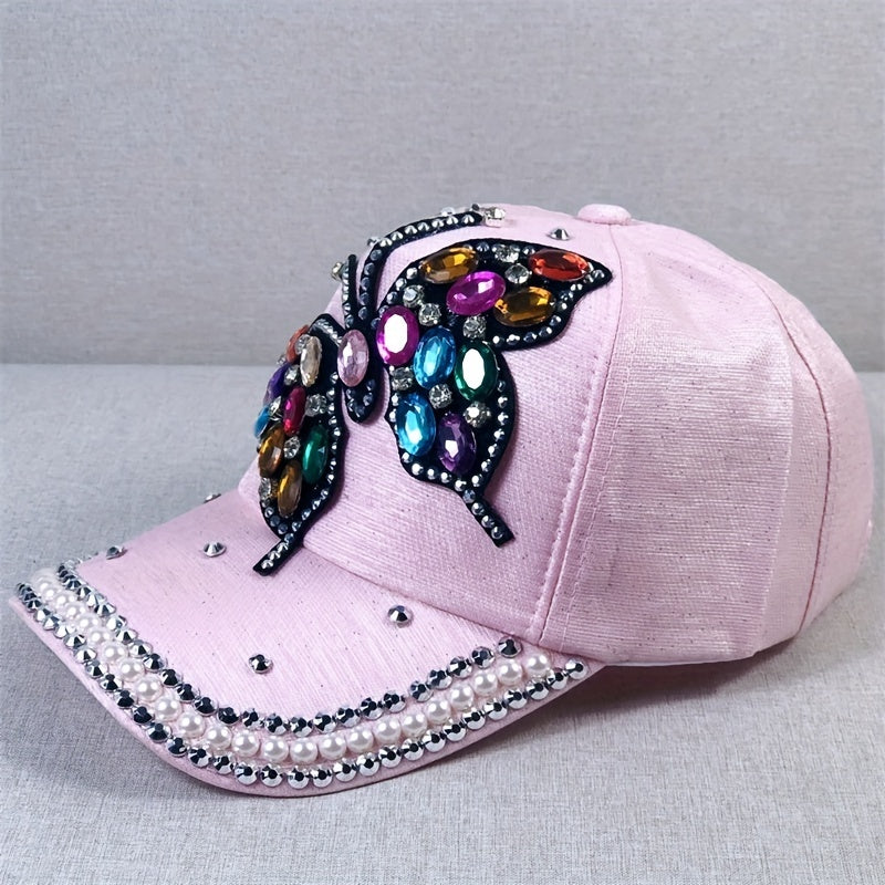 Butterfly Patch Y2K Baseball Cap Rhinestone Pink Dad Hat