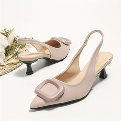 Women's Slingback Sandals Square Buckle Pointed Toe Slip On Low Heel
