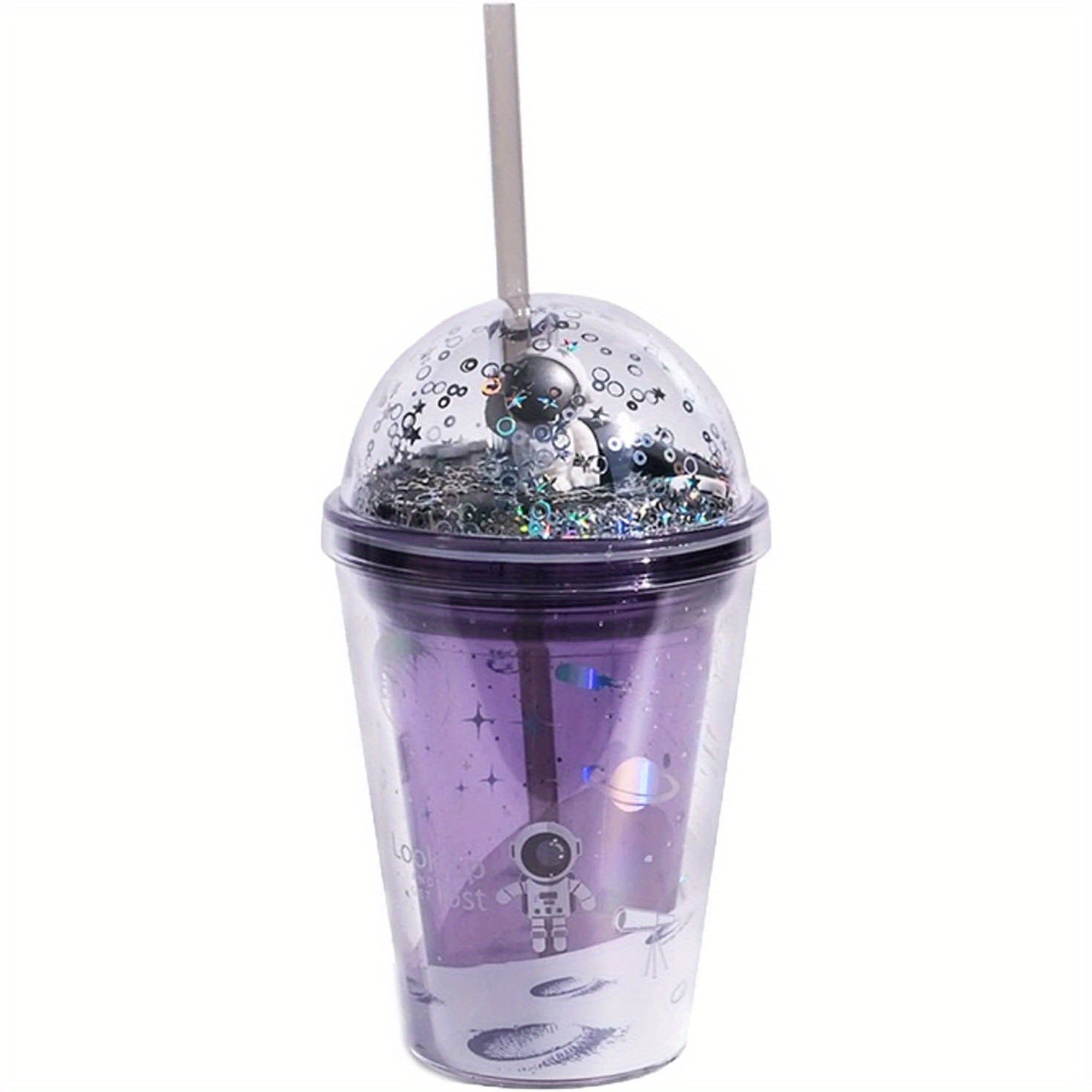 Space Cup 13oz Insulated Plastic with Lids Straws Hot Cold Drinks