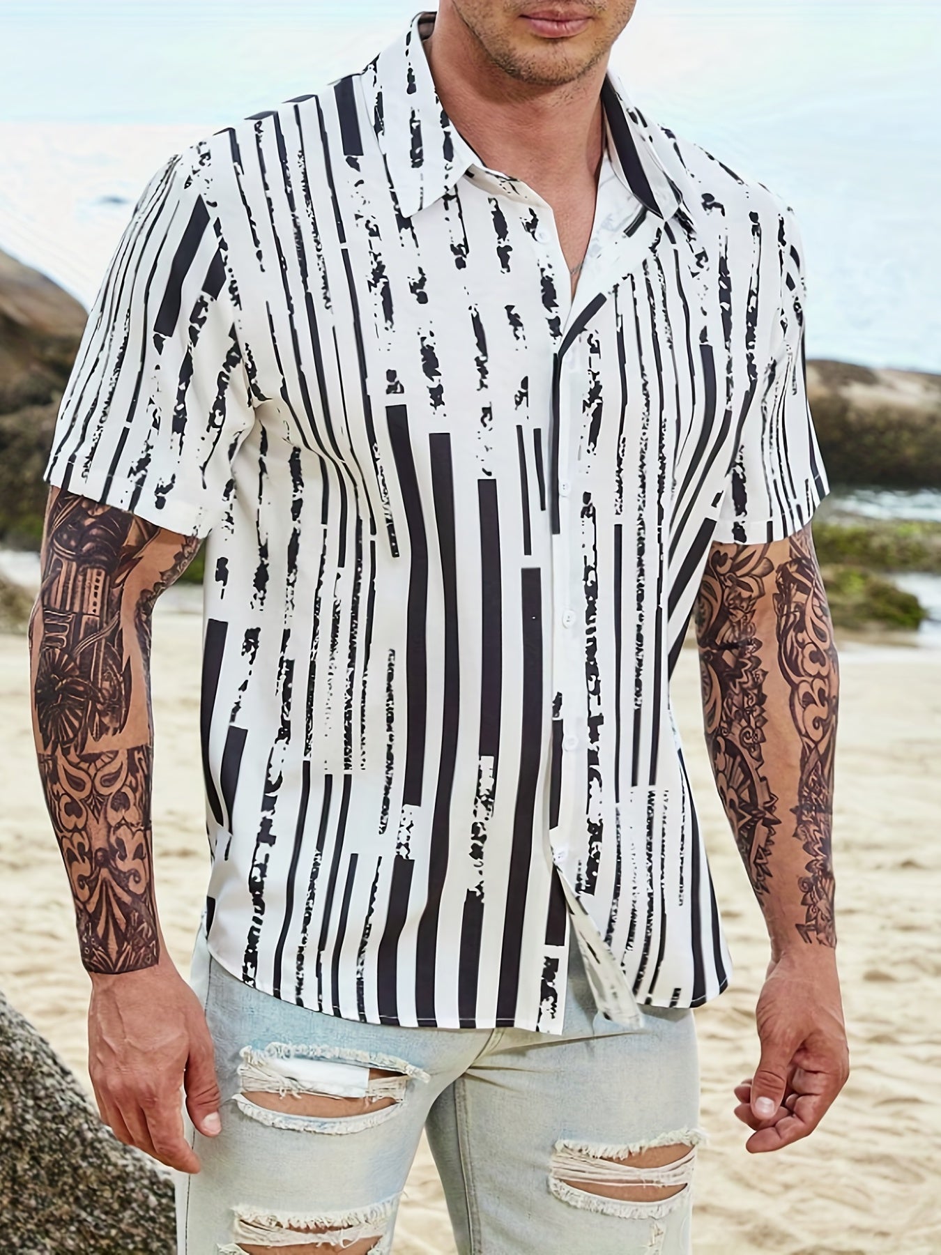 Hawaii Tropical Leaf Graphic Print Men's Casual Top Shirt