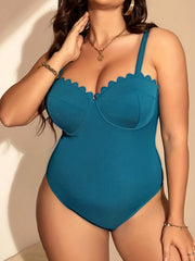 Ribbed Floral Trim Cut Out One Piece Swimsuit