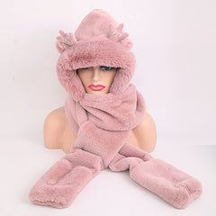 Christmas 3-In-1 Plush Animal Scarf Hat Mittens Set