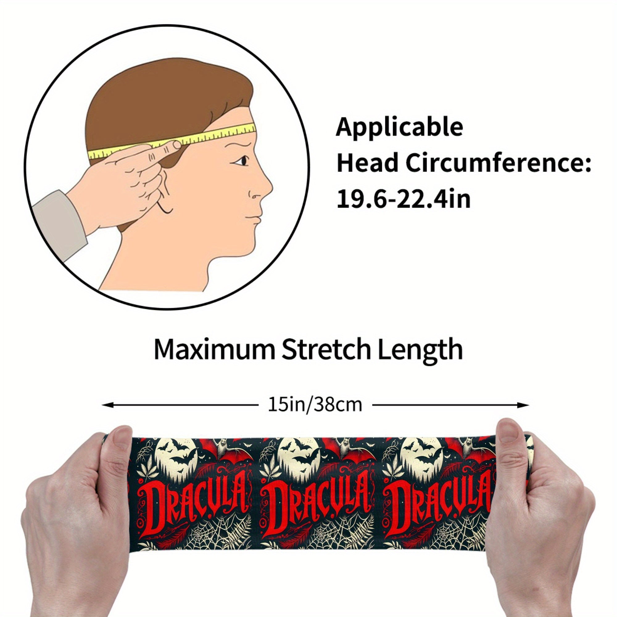 Dracula Bat Stretchy Headband Gothic Motifs Yoga Gym Running