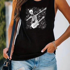 Skull Print Crew Neck Tank Top for Women