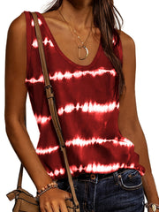 Tie Dye Striped Crew Neck Tank Top Sleeveless Casual Summer Women's Clothing