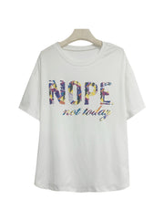 Women's Plus Contrast Letter Tee & Printed Skinny Shorts Two Piece Set