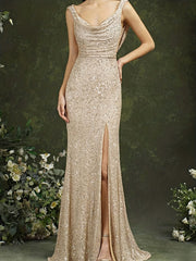 Cowl Neck Backless Split Dress for Wedding Party