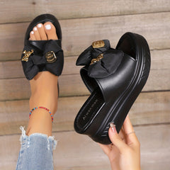 Bowknot Wedge Sandals with Bear Charms