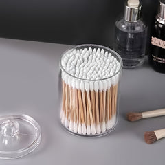 Swab Holder Dispenser Bathroom Container Apothecary Jar Wooden Lid