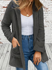 Solid Teddy Coat Casual Open Front Long Sleeve Warm Outerwear