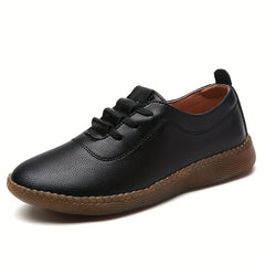 Women's Solid Flat Lace Up Soft Sole Shoes Lightweight Faux Leather Shoe