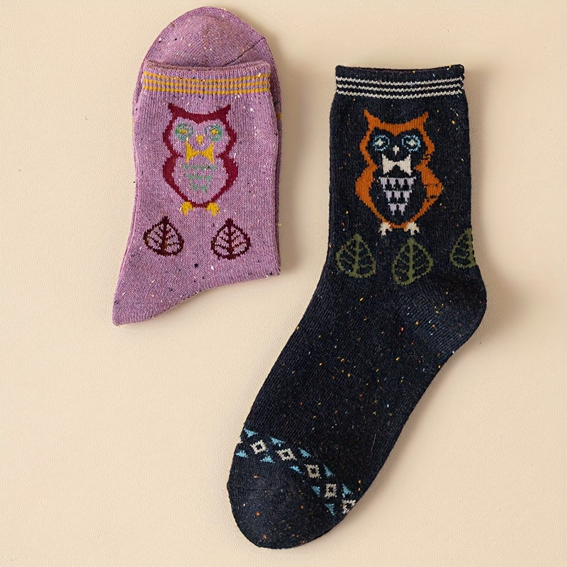 5 Pairs Owl Print Socks Cute & Cozy Women's Stockings & Hosiery