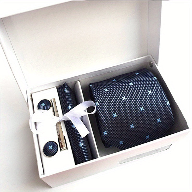 Men's Tie Set with Pocket Square, Cufflinks & Tie Clip