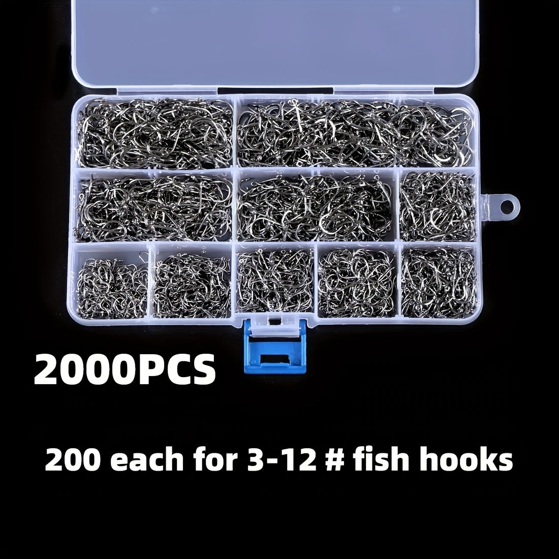 1000-2000pcs High Carbon Fishing Hooks Set Barbed Carp Fishhook Sizes 3-12